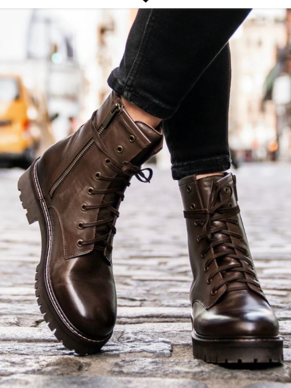Thursday Boot women’s Brown Leather Combat Boots - Lace-Up & Side Zip.